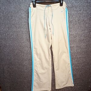 Nike Pants Womens Small Beige Blue Track Flare Y2K Snowflake Athletic Drawstring